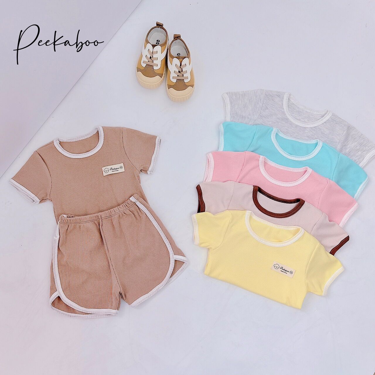 NT022 Bộ cộc ngắn tay, bộ đùi vạt bầu thun tăm Peekaboo cho bé