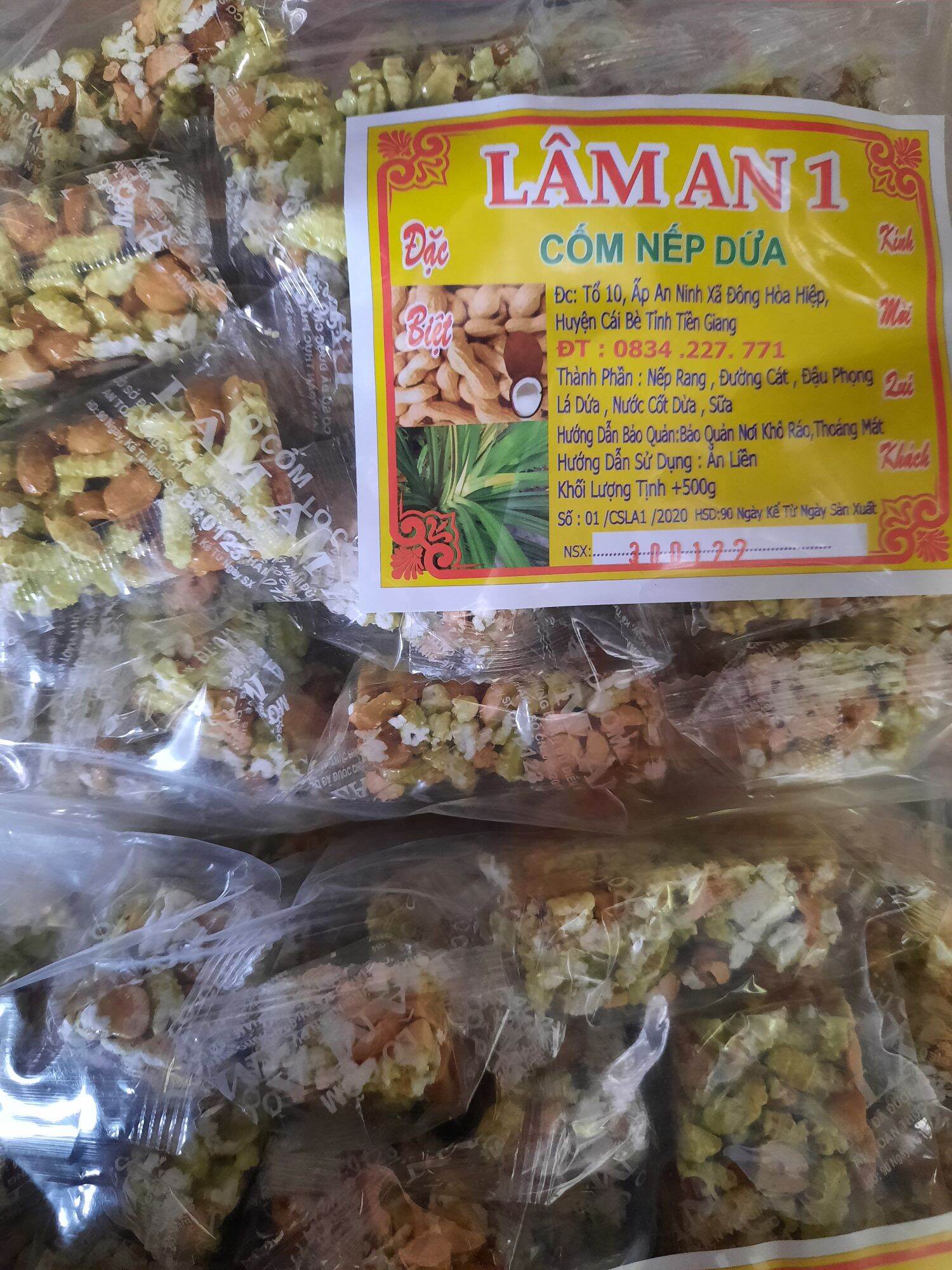 Cốm nếp dứa đậu phộng lâm an 1 gói 500g