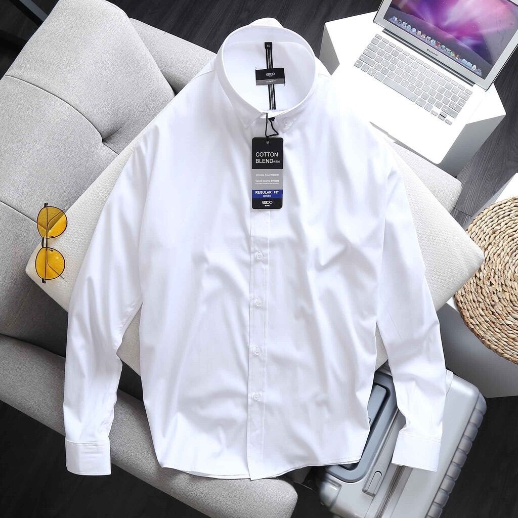 Áo sơ mi tay dài kate lụa cổ bẻ màu trắng big size nam