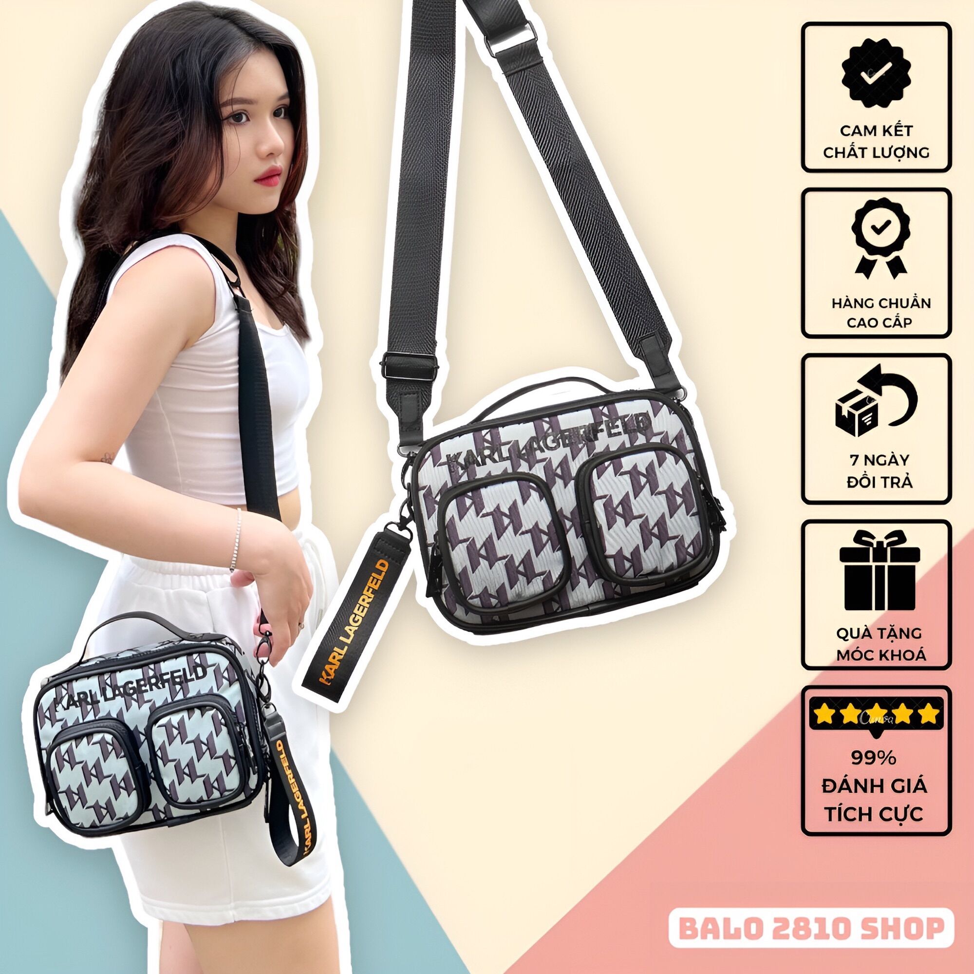 Túi đeo chéo karl monogram nam nữ cao ocấp chất liệu poly chống thấm 2810 shop túi đeo chéo thời trang karl lagerfeld
