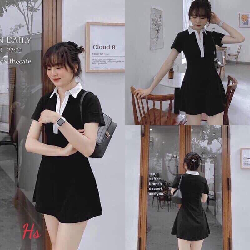 Váy đen body cổ trắng HS222