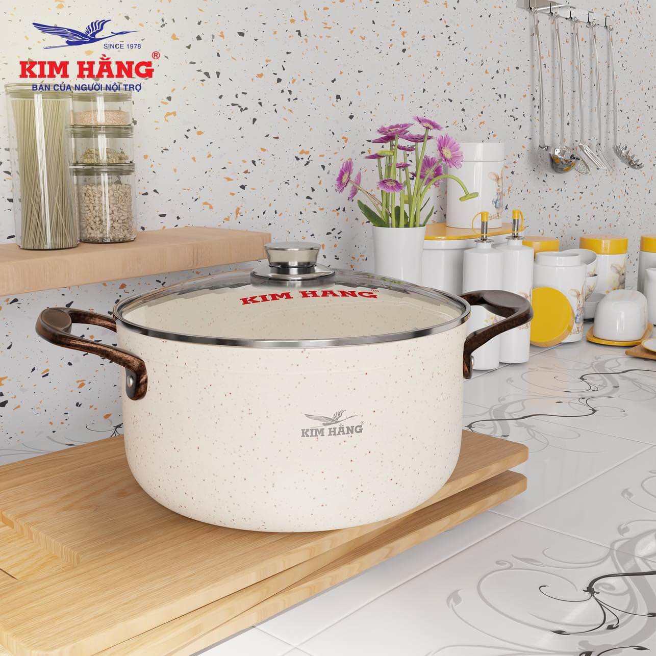 [HCM]Nồi nhôm KIM HẰNG ceramic chống dính  sài được bếp từ nắp kính chính hãng( KHÔNG PHẢI NGUYÊN BỘ