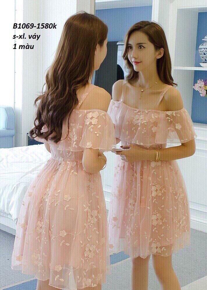 Váy ren trễ vai may 2 lớp mã H69