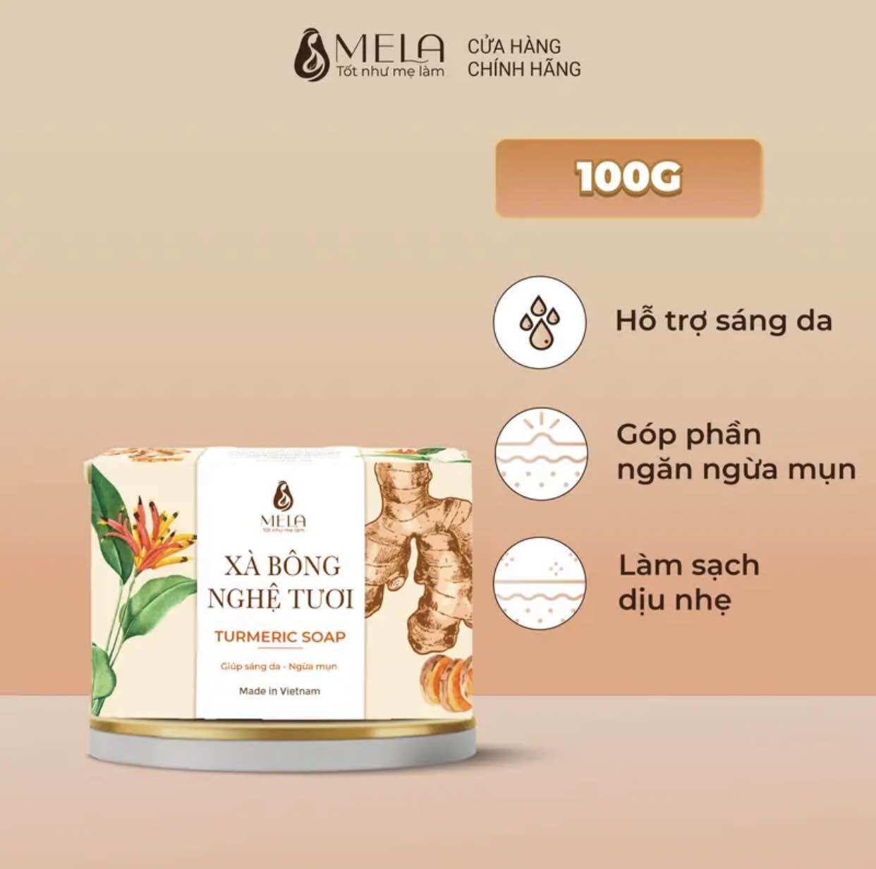 Xà Bông Nghệ MELA Làm Sạch Da, Tẩy Da Chết Thoáng Lỗ Chân Lông Giảm Mụn Lưng 100g