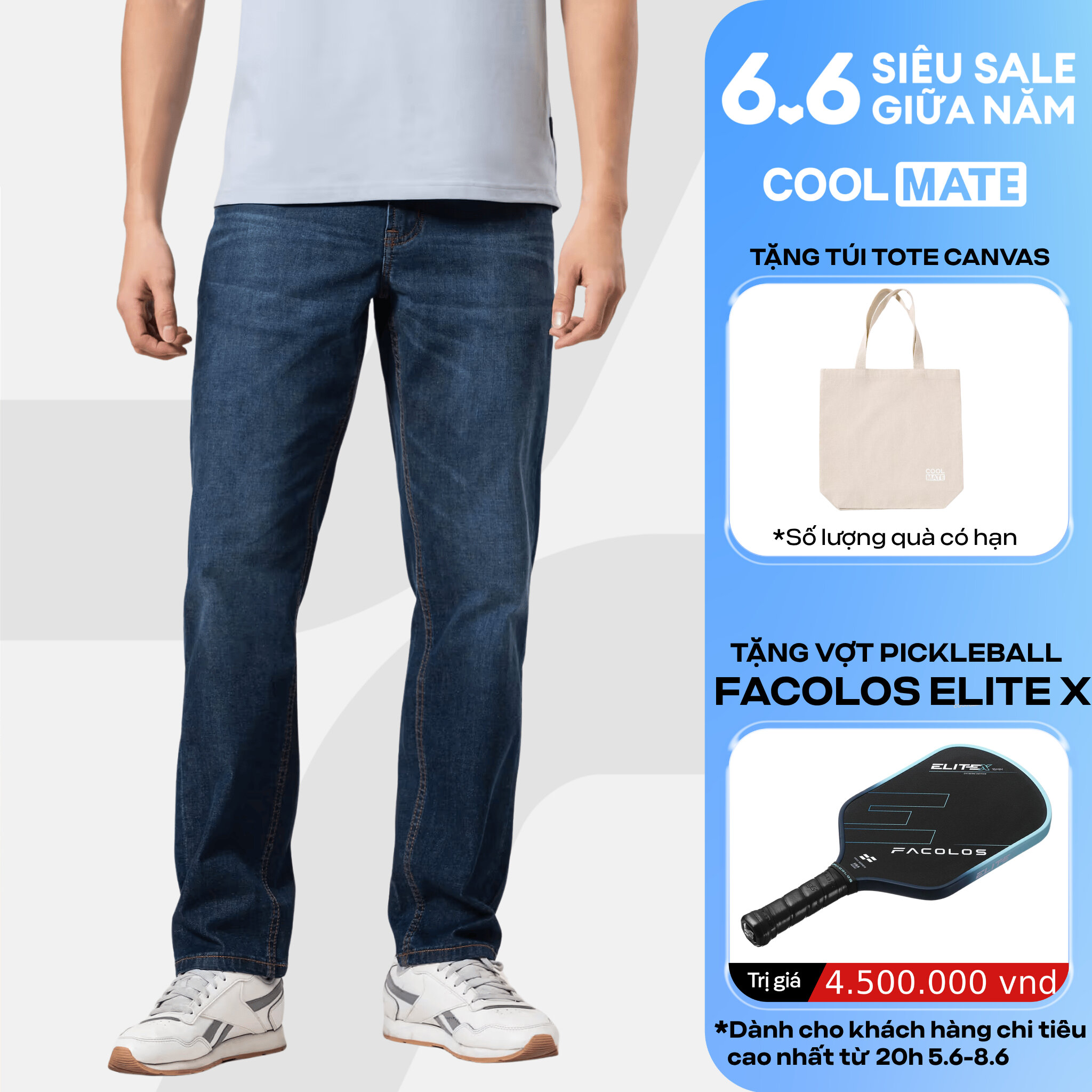 [TẶNG TÚI TOTE]Quần Jeans Nam ống suông dáng straight siêu nhẹ, mềm mại, thoải mái, Quần bò mặc Tết Coolmate