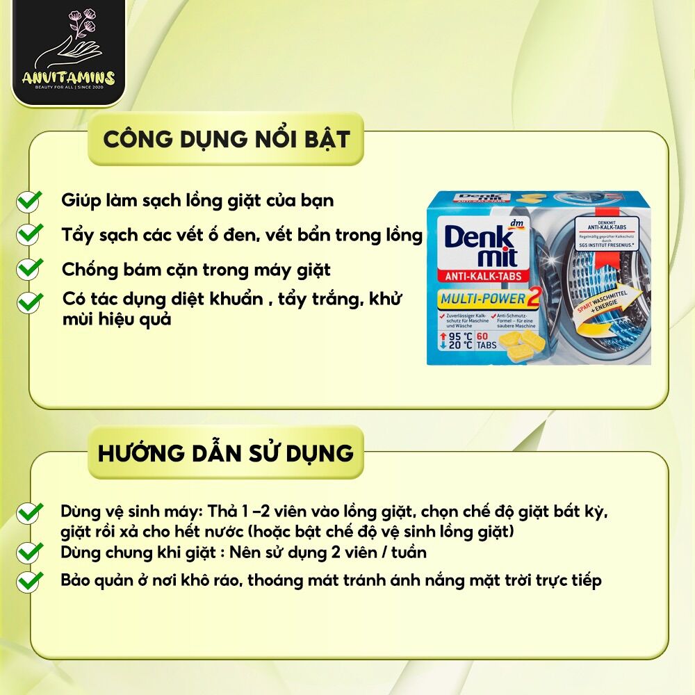 Viên vệ sinh lồng máy giặt Denk mit hộp 60 viên