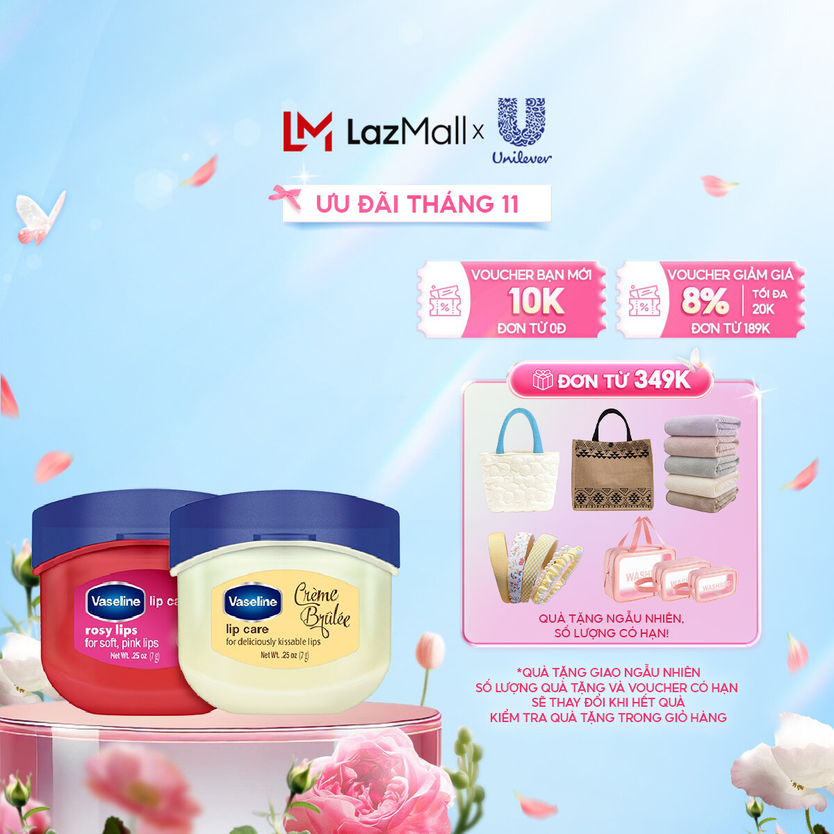 Bộ 2 sáp dưỡng môi Vaseline dạng hũ: Hồng Xinh và Ngọt Ngào