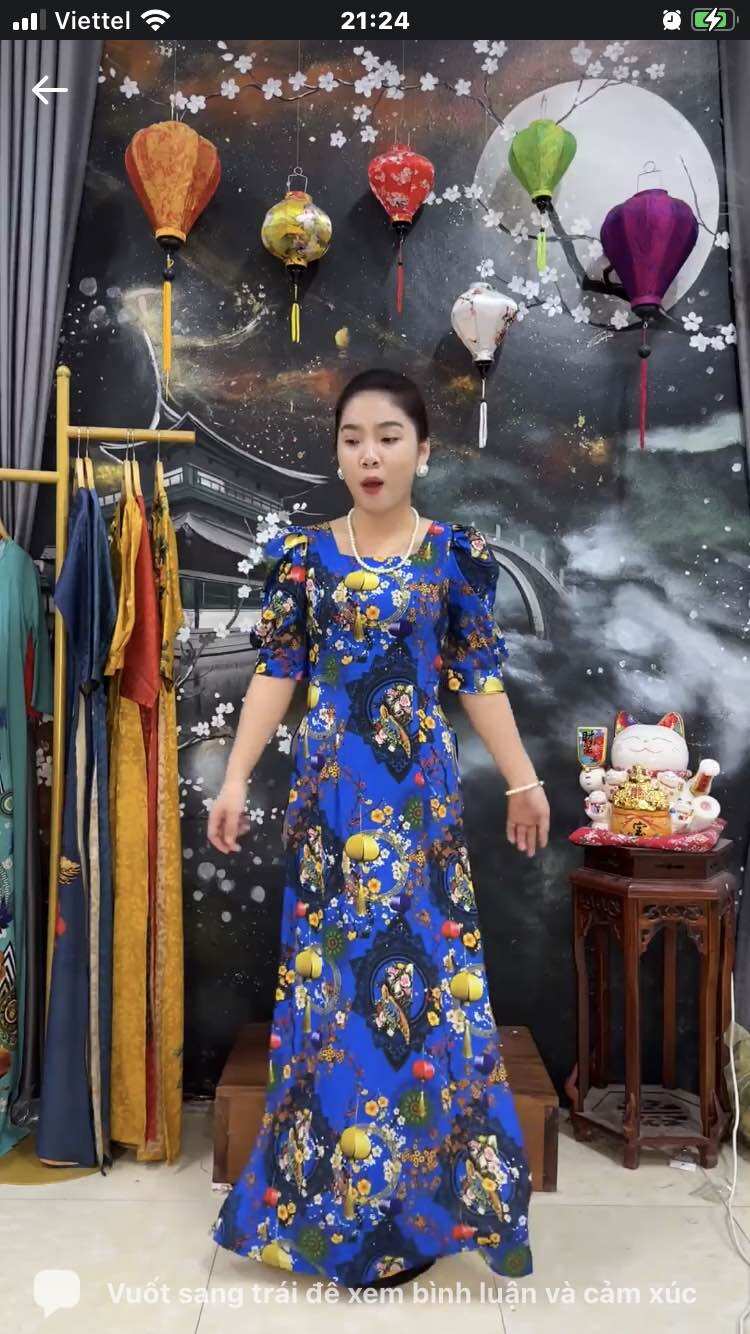 Áo dài cổ vuông tay bồng dq10