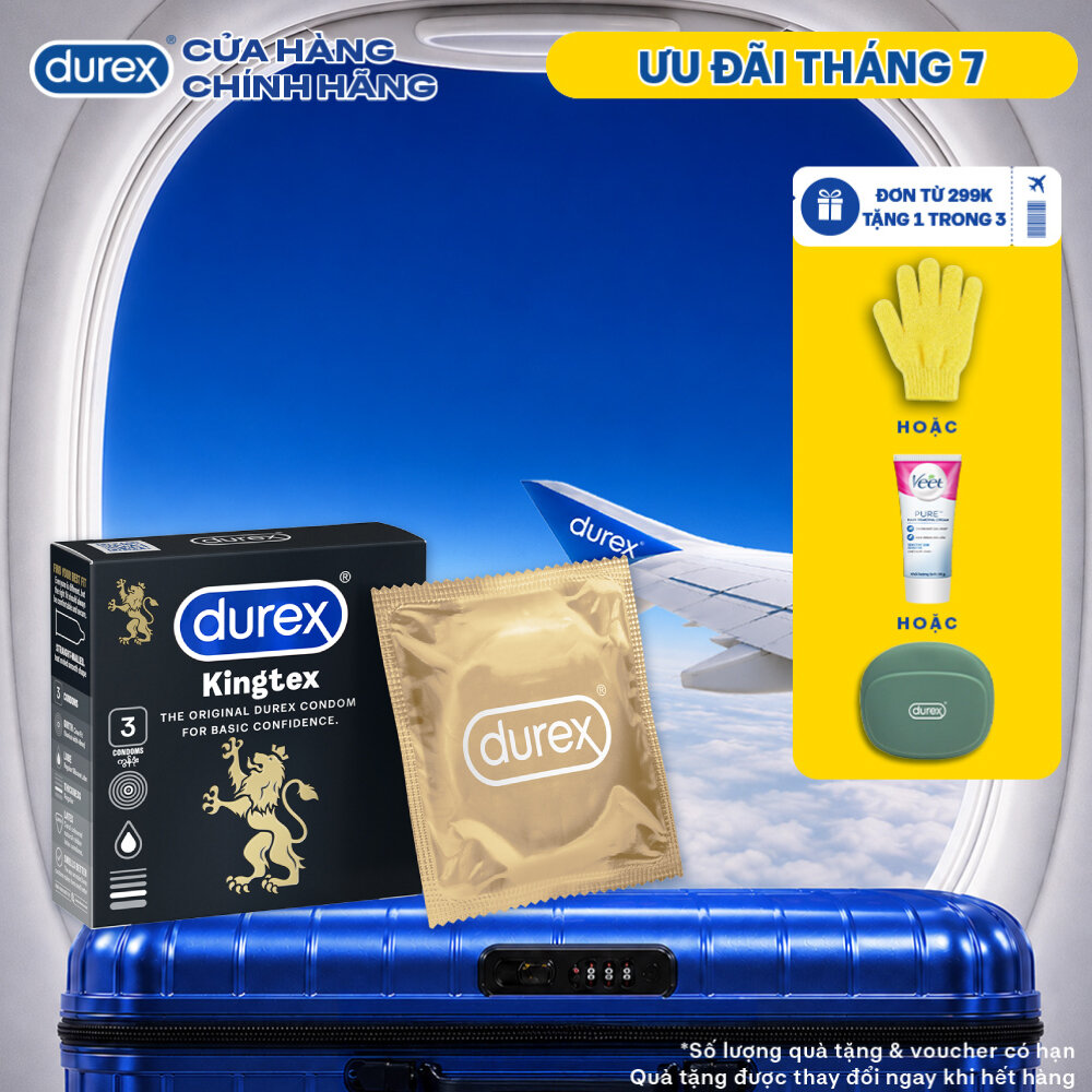 Bao cao su Durex Kingtex ôm sát, bôi trơn, size 49mm, hộp 3 bao