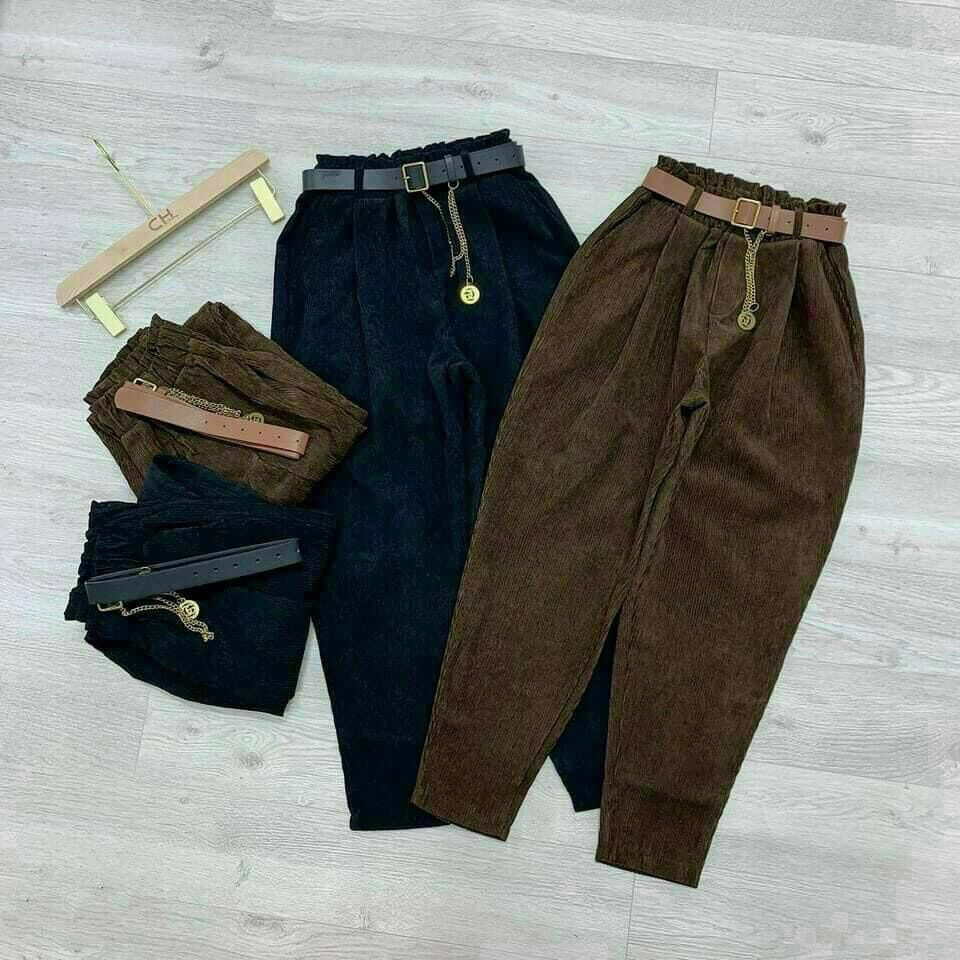 Quần baggy nhung tăm kèm đai