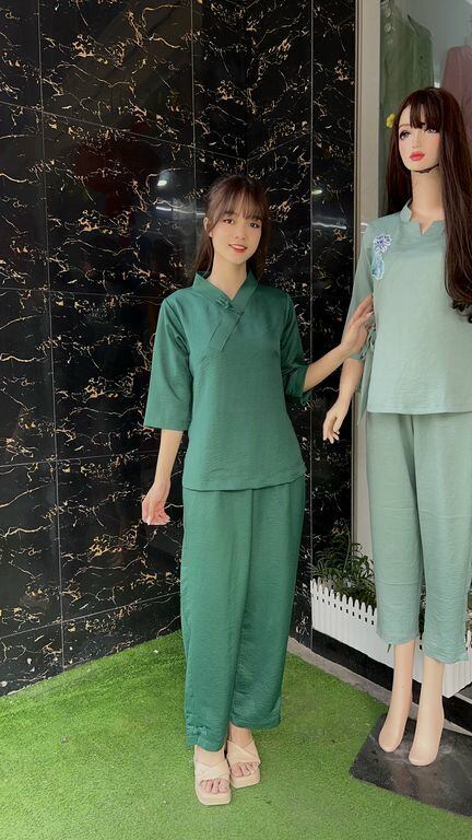 Đồ lam đi chùa - mẫu lụa đủi 1 nút trơn loại 1