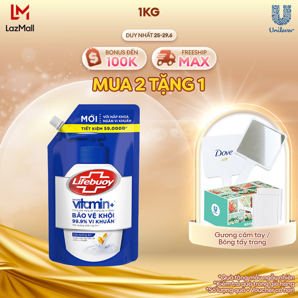 Nước Rửa Tay Lifebuoy Công thức Vitamin+ Bảo Vệ Vượt Trội 10 Túi 1KG