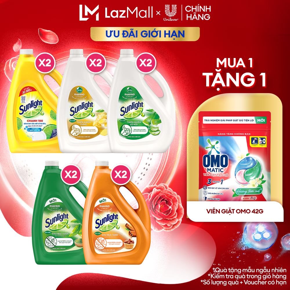 COMBO 2 Nước rửa chén Sunlight Thiên Nhiên Can 3.5kg & Chanh Can 3.6kg | Công nghệ Rhamno Clean | Đánh bay dầu mỡ ngay cả trên đồ nhựa