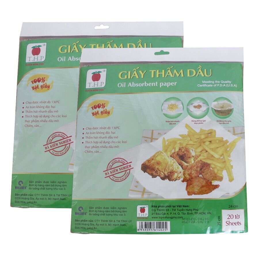 (Sỉ = lẻ) Giấy thấm dầu THP 24cm x 25cm (20 tờ)