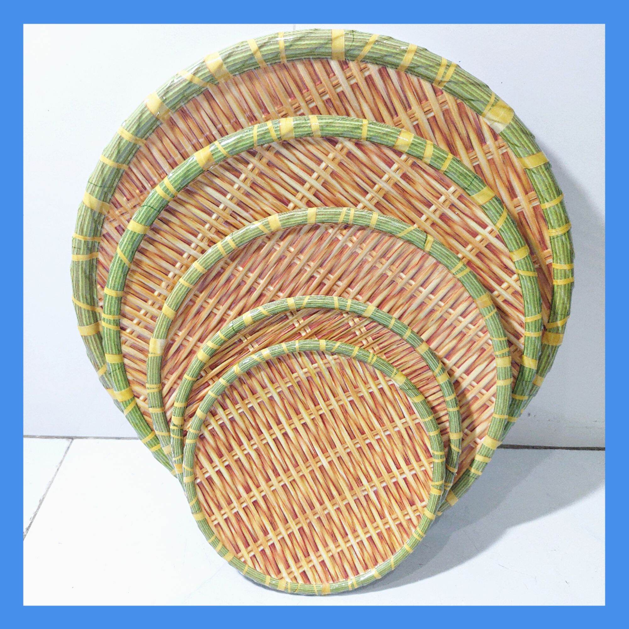 Đĩa nhựa Melamin tròn - Mẹt giả mây tre bán bún đậu