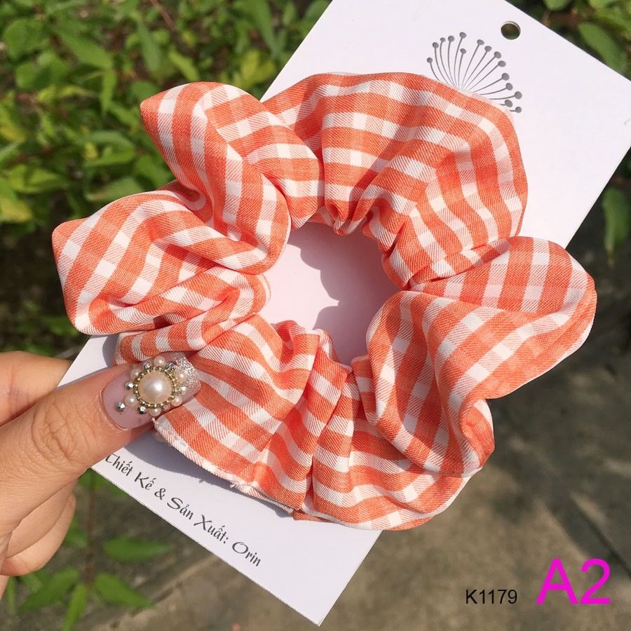 Dây buộc tóc, cột tóc vải scrunchies caro cao cấp Siêu hot