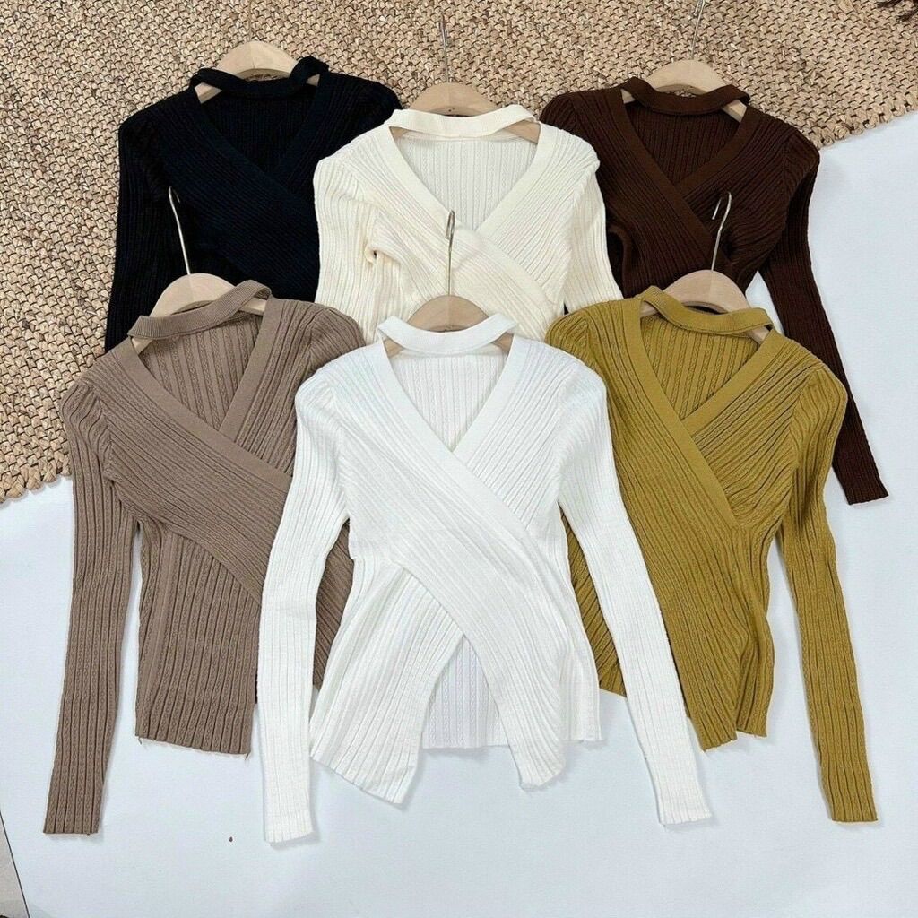 Áo len vạt chéo dây cổ hot hít
