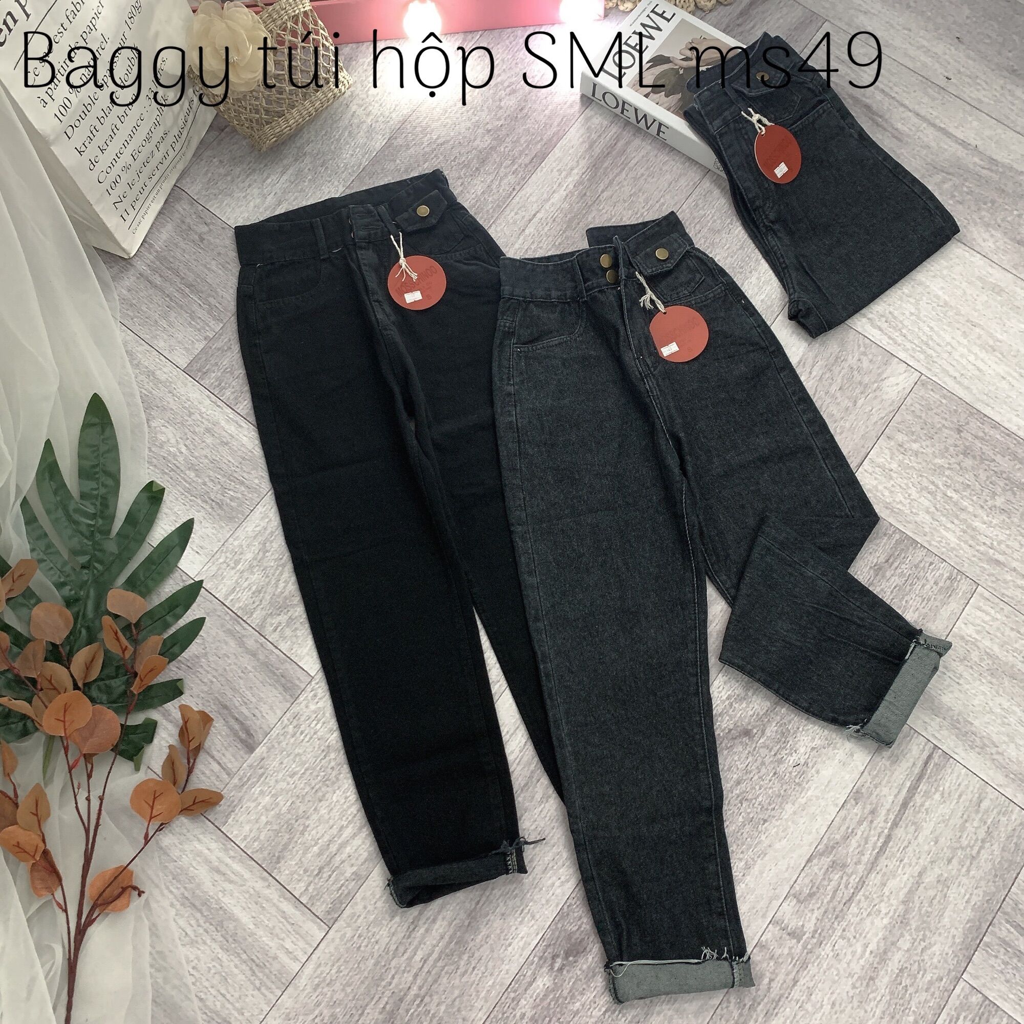 BAGGY JEANS LƯNG CAO 2 NÚT TÚI NẮP💕