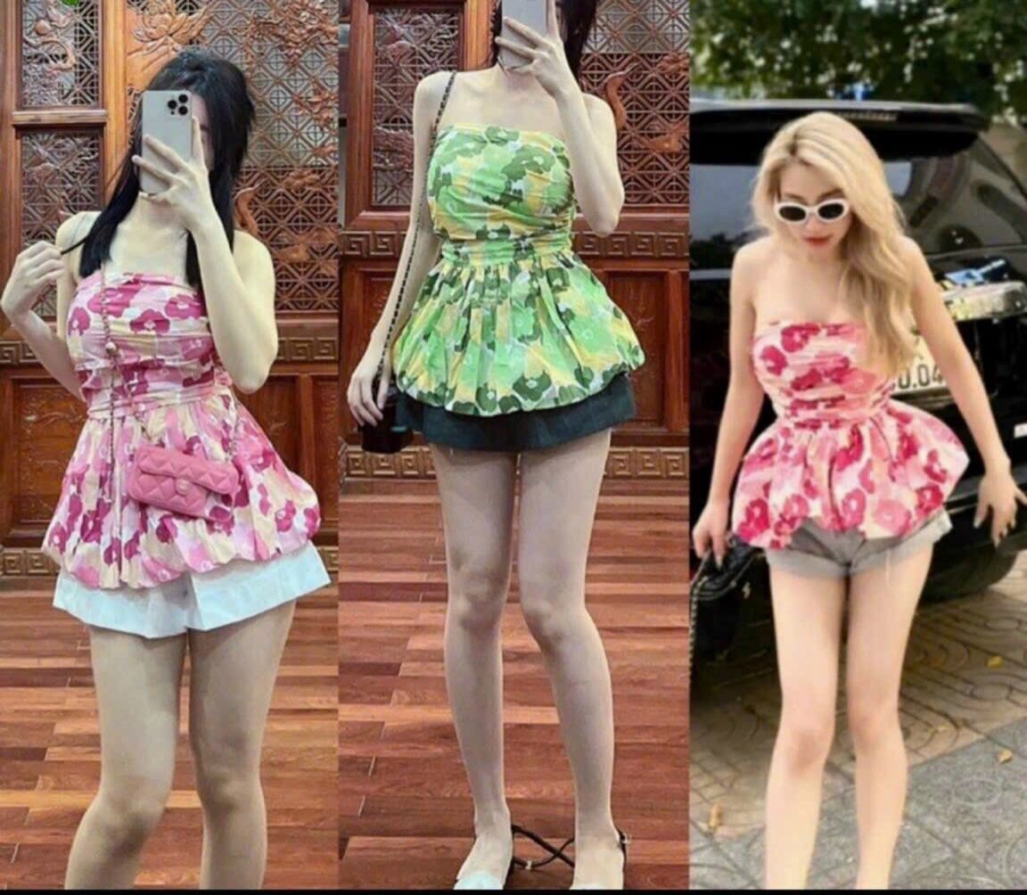 Áo Ống Hoa Cúp Ngực Xếp Ly Phối Bèo