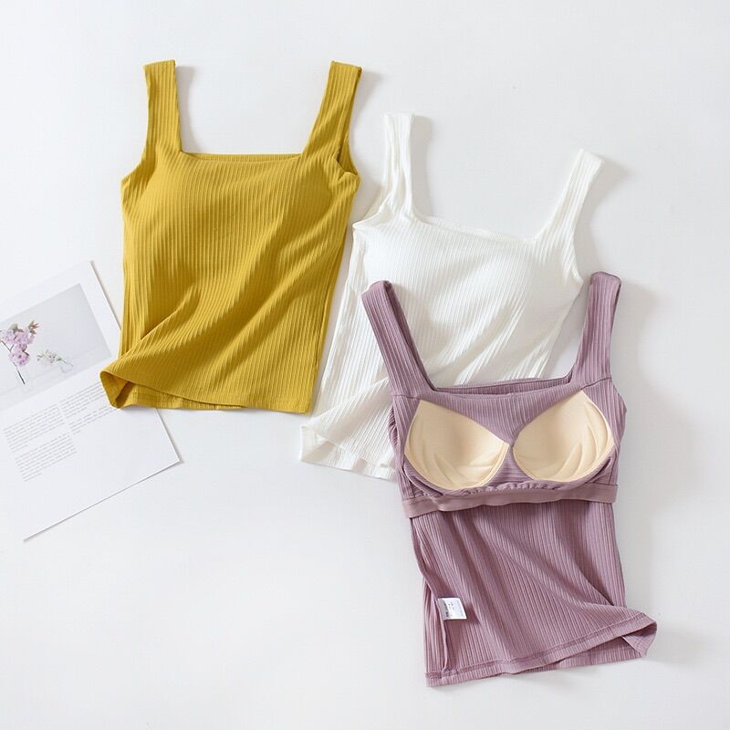 Áo 2 dây bản to cotton có mút ngực [ảnh thật]