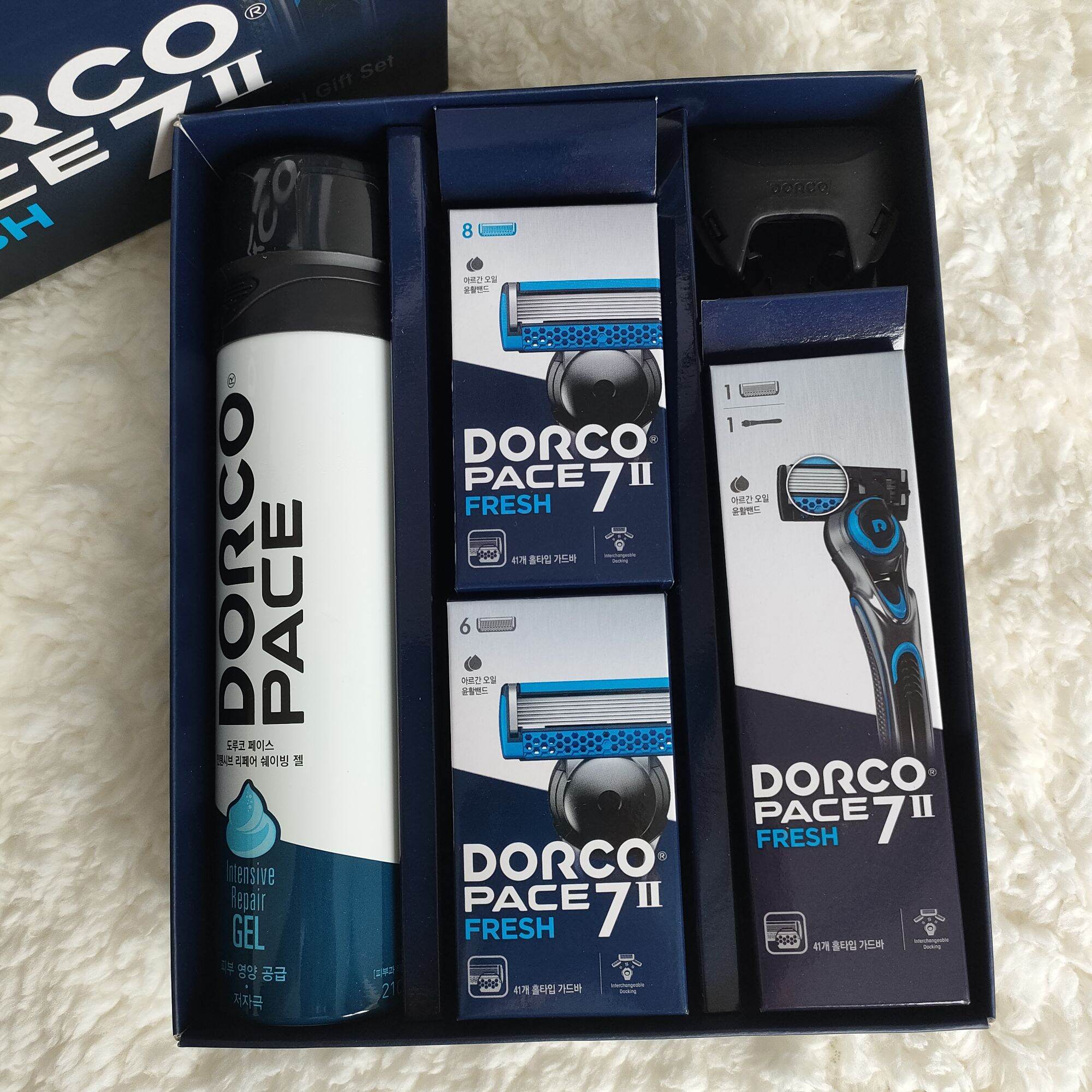 [Nội địa Hàn]✓Bộ dao cạo râu 7 lưỡi DORCO PACE 7 II Fresh(1dao cạo râu kèm lưỡi+14 đầu dao thay thế+1 chai bọt cạo râu 210ml)