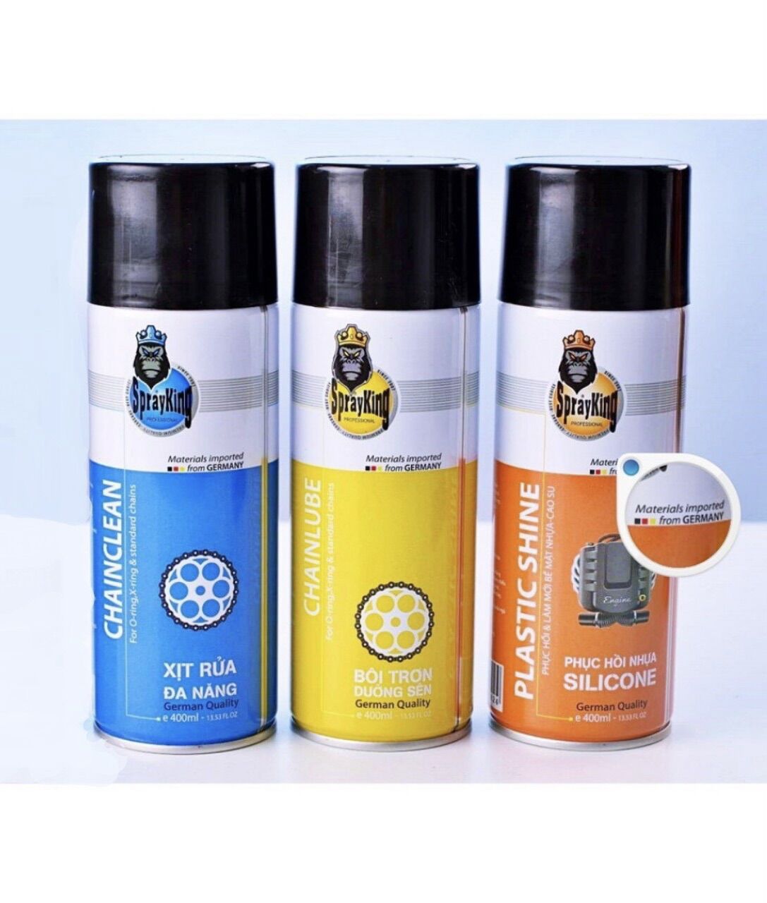 Combo 3 chai xit 400ml Sprayking Rửa, Dưỡng Sên,Phục hồi nhựa nhám