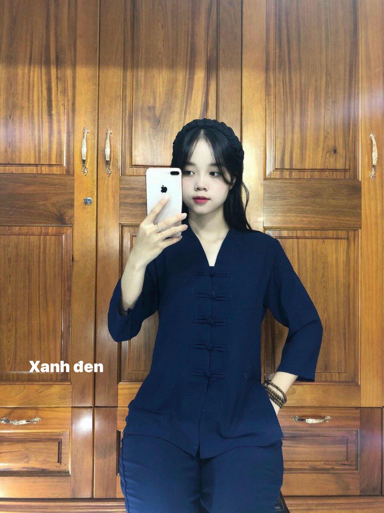 Đồ Lam Đi Chùa _ Mẫu Bà Lai Nút thắt ( Chất vãi đũi có độ co giãn nhẹ )