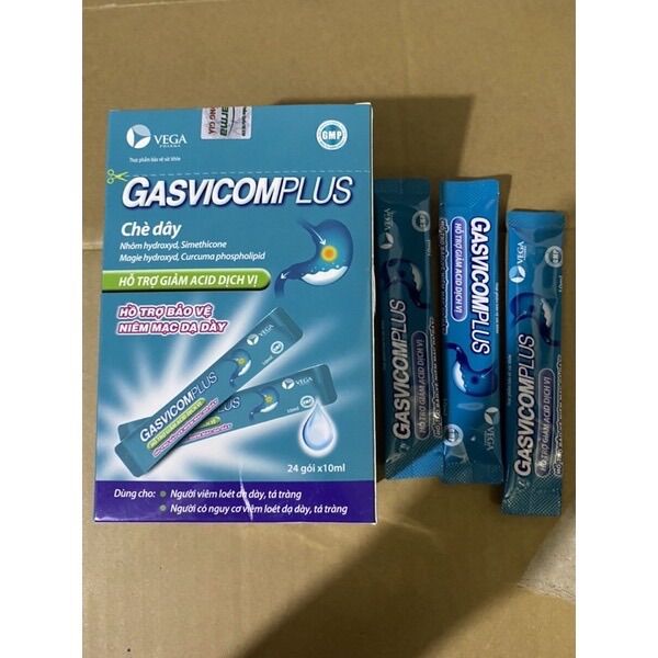 Gel dạ dày gasvicomplus chè dây - hỗ trợ giảm đau dạ dày, trào ngược dạ dày, loét dạ dày tá tràng - gasvitcom hộp 24 gói