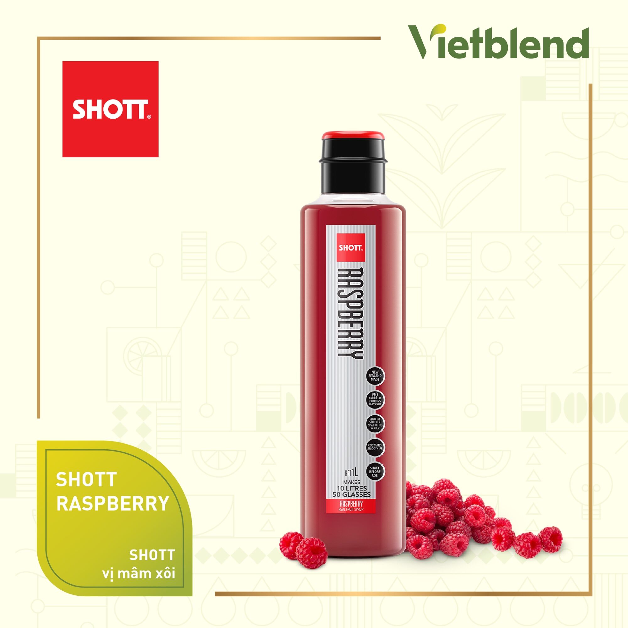 Syrup Pha Chế SHOTT - Vị Mâm Xôi (Raspberry) - Chai 1L