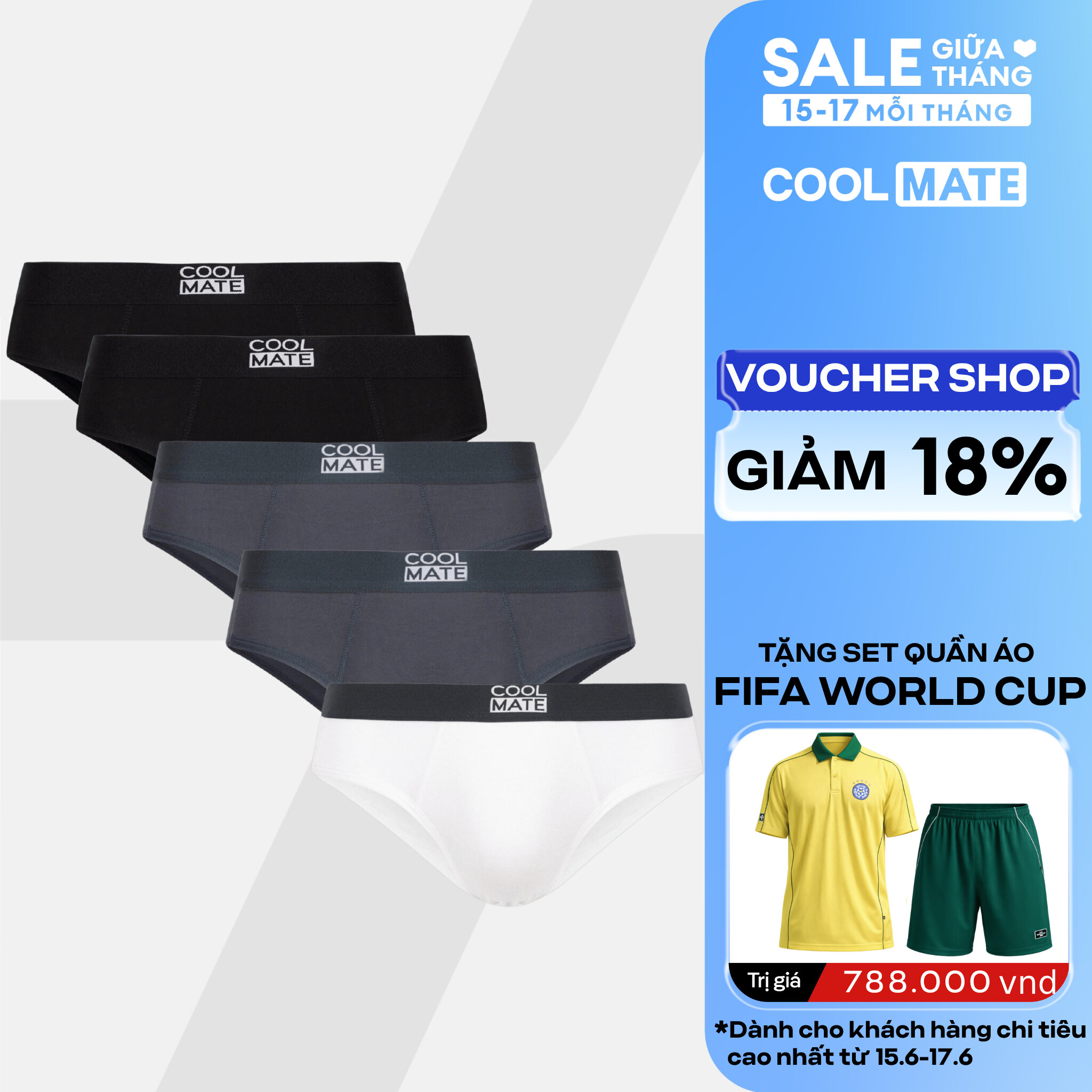 Combo 5 quần lót nam tam giác brief bamboo kháng khuẩn (ngẫu nhiên 2-3 màu) - Coolmate