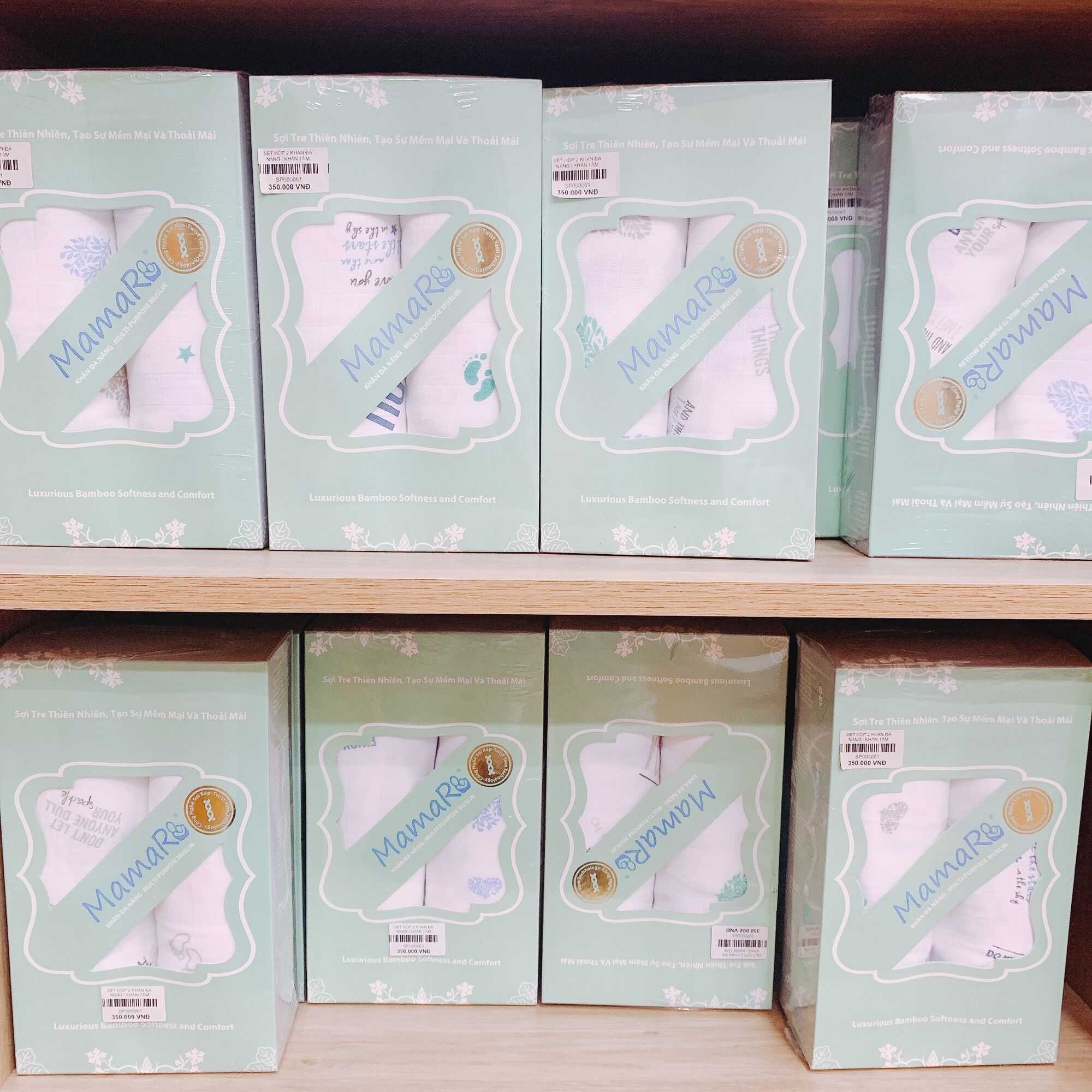 Hộp 2 khăn đa năng Mamaru Premium sợi tre 120x120cm