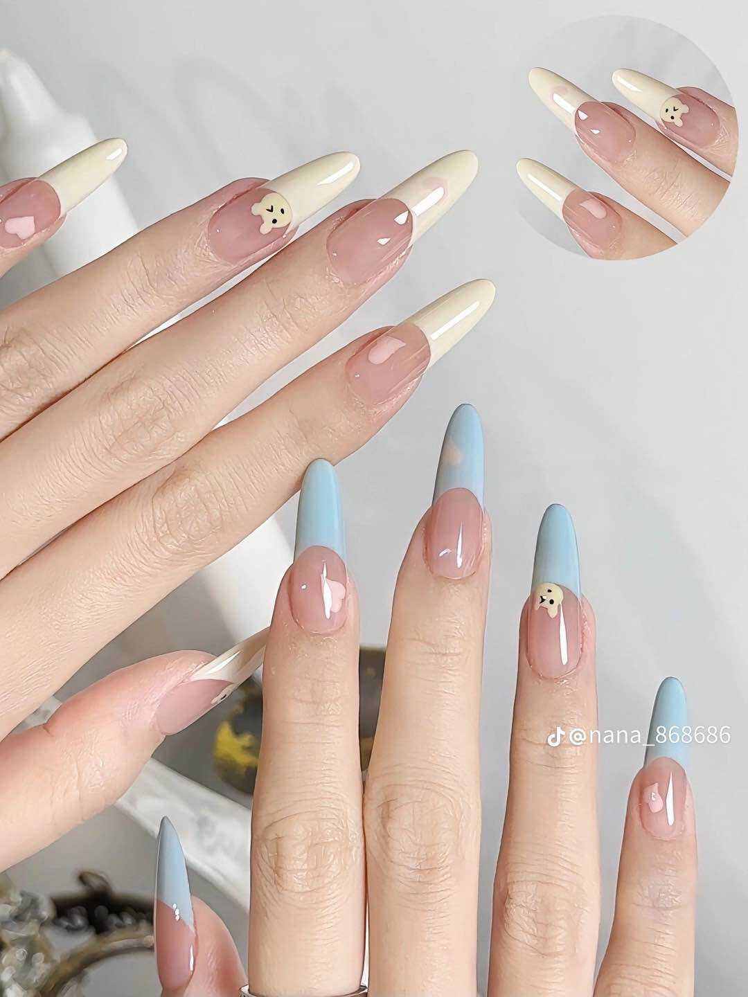 french đầu móng + chú gấu cute