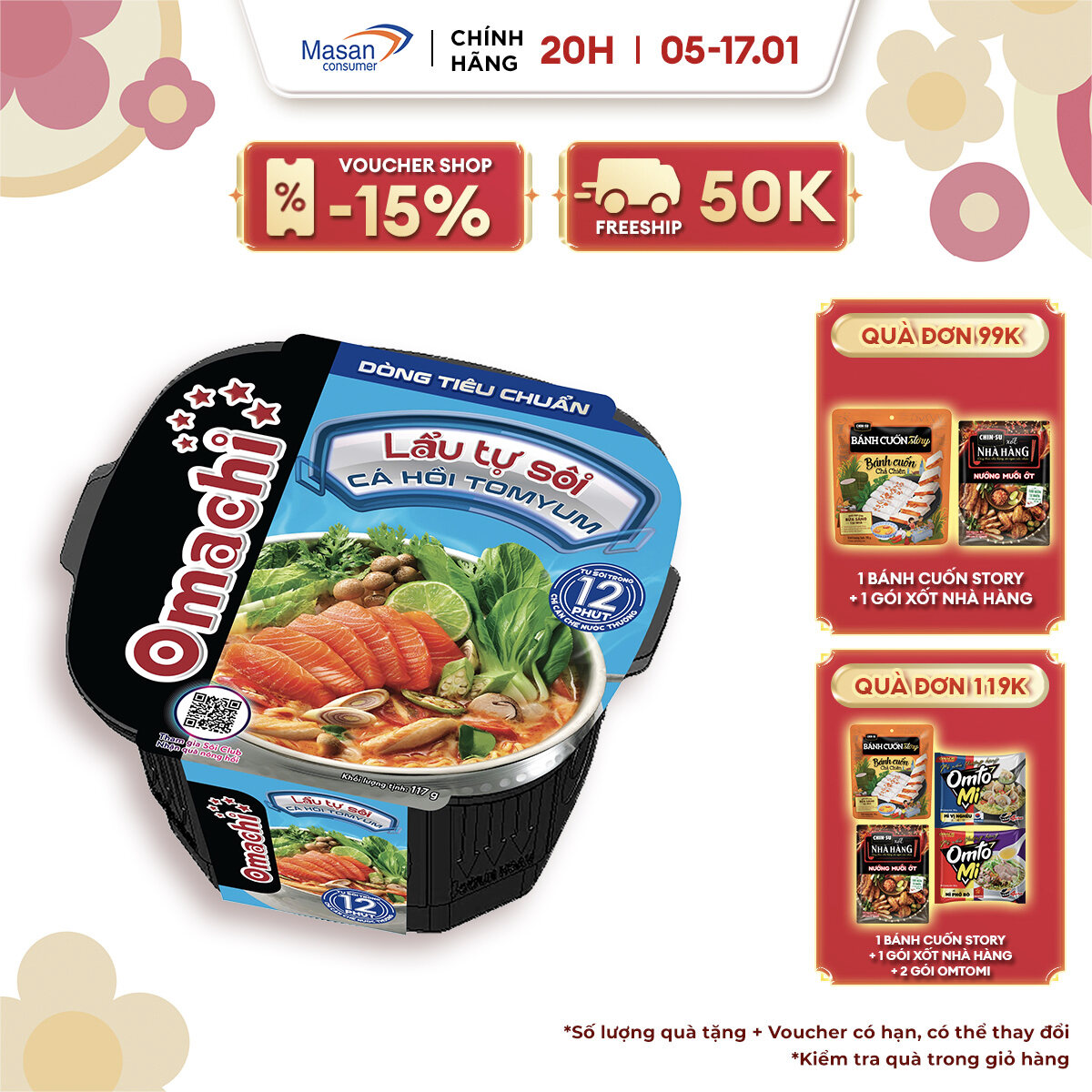 Omachi lẩu tự sôi cá hồi tomyum 117g