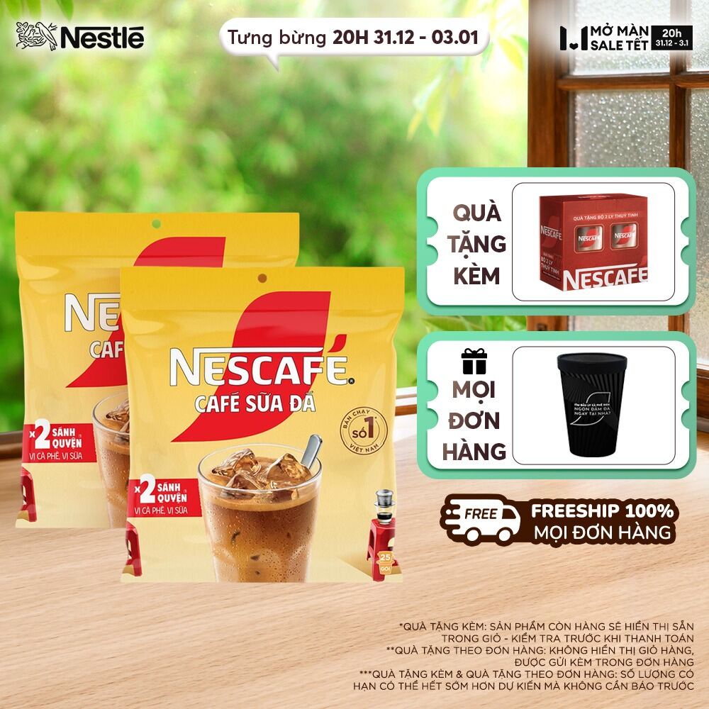 ƯU ĐÃI THÁNG 1 Giao hàng toàn quốc Combo 2 Cà phê sữa NESCAFÉ Cà Phê Sữa Đá Bịch 25 gói x 24 g