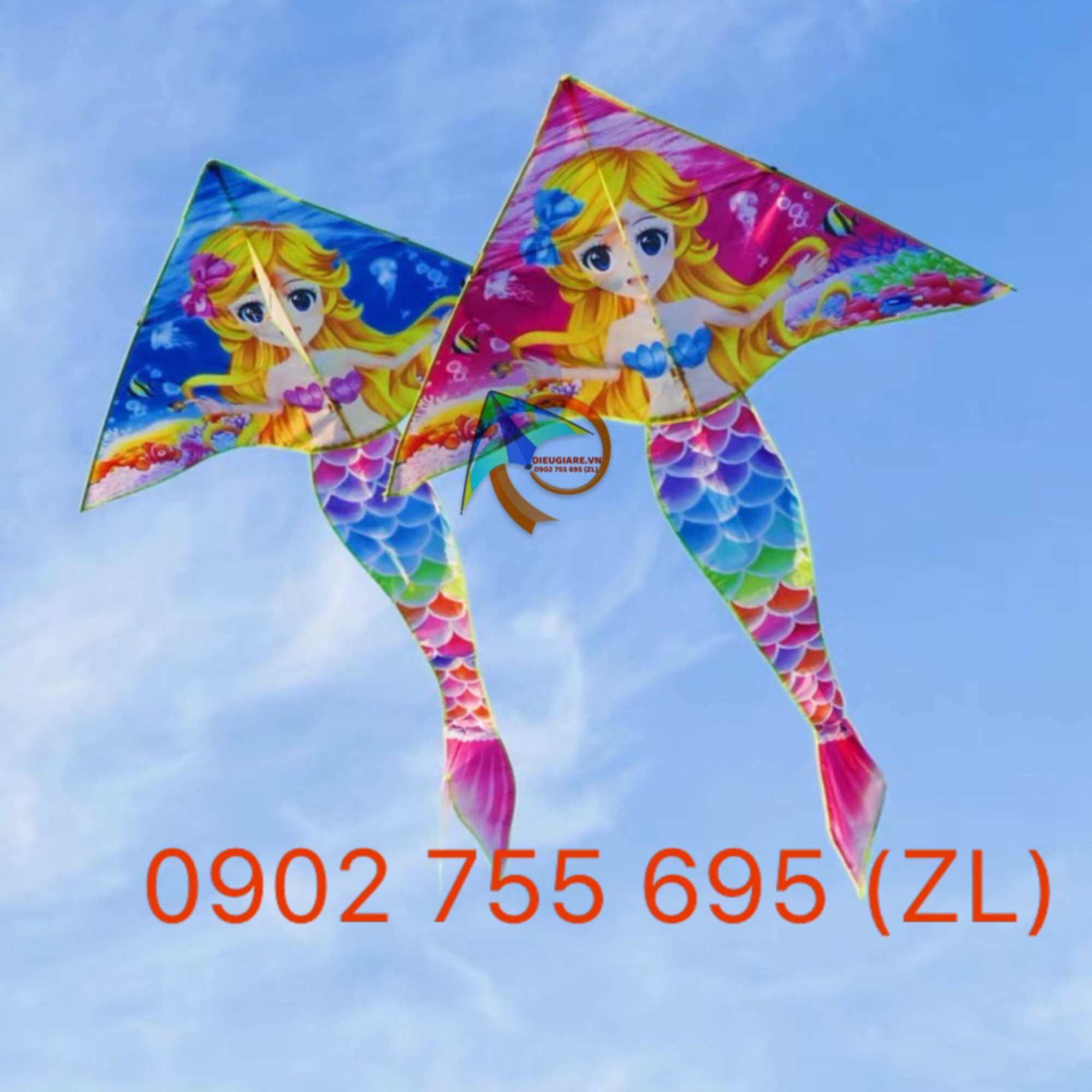 {2024 HOT} [MUA 1 TẶNG 2] Diều nàng tiên cá xanh dương/hồng - Tặng 150 mét dây + túi vải đựng (diều 3d, diều giá rẻ, diều độc lạ, diều đẹp, diều máy bay chiến đấu, diều đại trà, diều delta, diều khổng lồ, diều bướm, Stitch, diều cá mập, diều rắn)