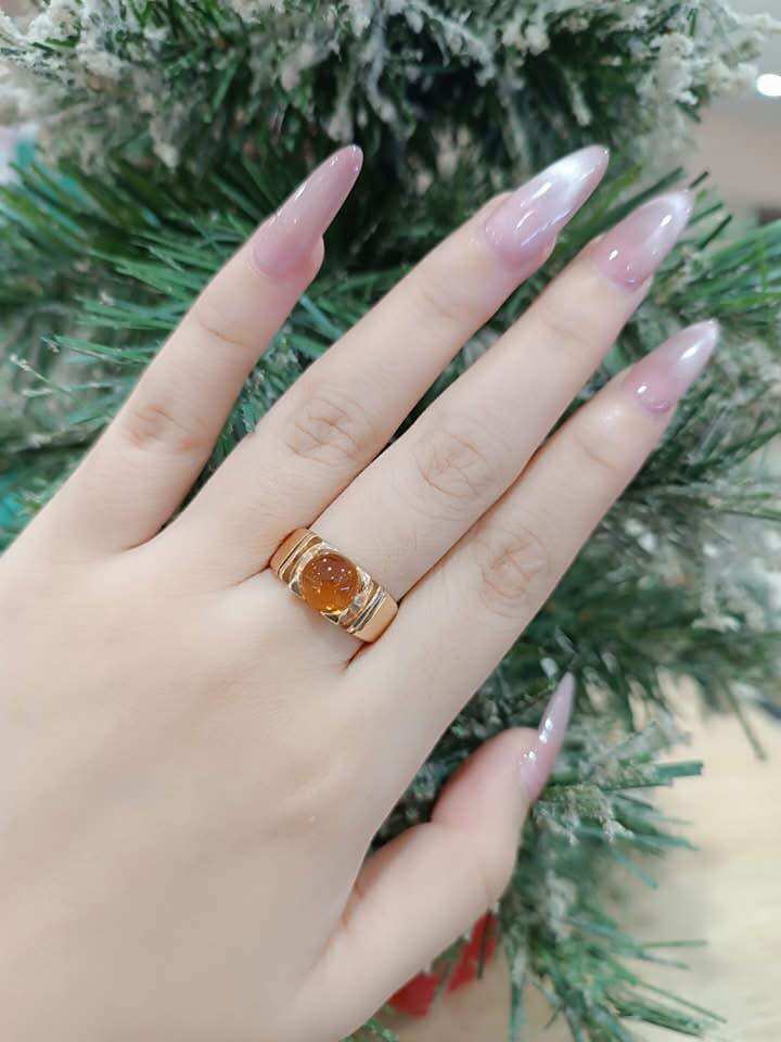 Nhẫn Hổ Phách Baltic Màu Cognac Vàng 14K (V0070)