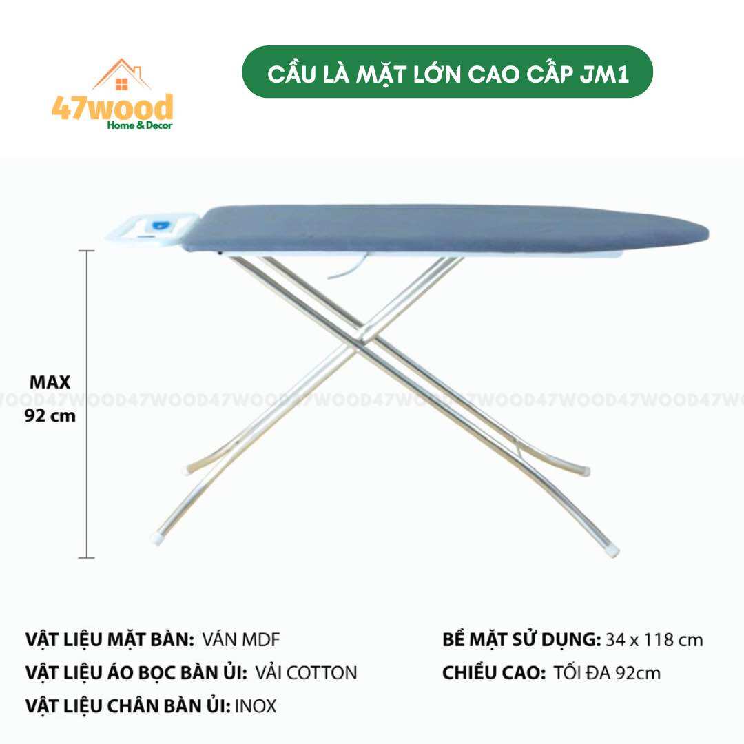 Cầu là quần áo cao cấp jm1 47wood - kệ để ủi đồ kích thước lớn hàng công ty