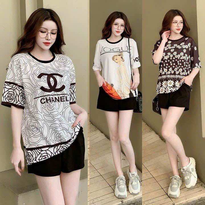 SÉT BỘ SHORT NỮ THUN COTTON PHỐI 3D CAO CẤP
