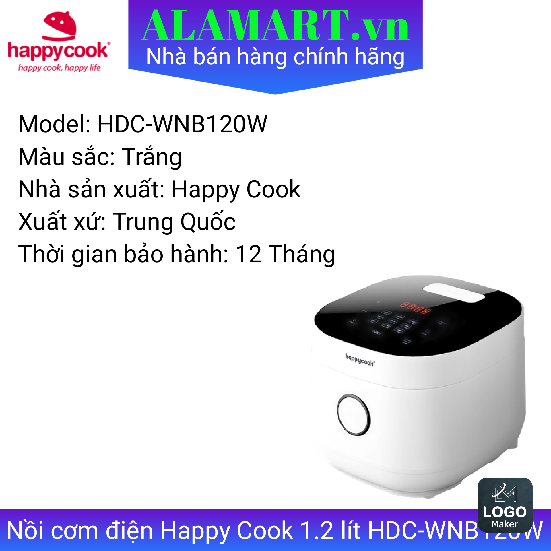 Nồi cơm điện Happy Cook 1.2 lít HDC-WNB120W