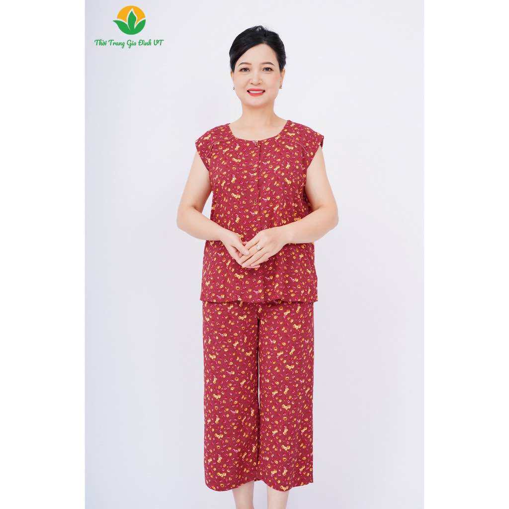 Bộ mặc nhà trung niên lanh Việt Thắng, quần lửng, áo sát nách - B05.2304