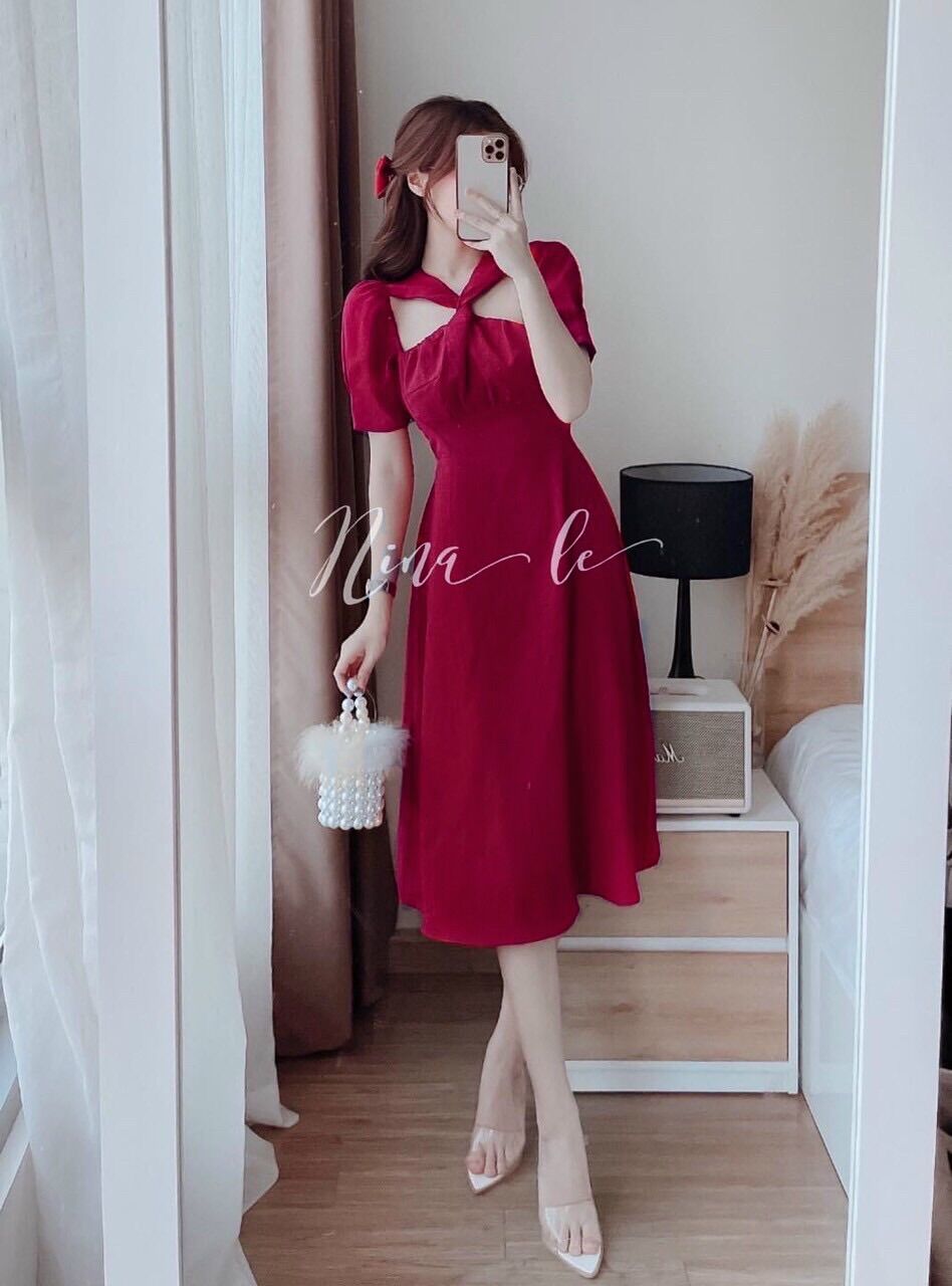 (SHOP TÁO ĐỎ BIGSIZE 50kg-90kg) Đầm xoắn ngực 565 - màu đỏ/ đen/ trắng