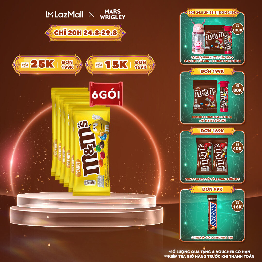 Combo 6 gói kẹo sô cô la nhân đậu phộng m&m's 37g