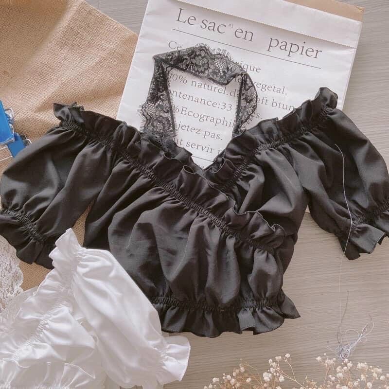 Áo croptop vai phối ren A22+