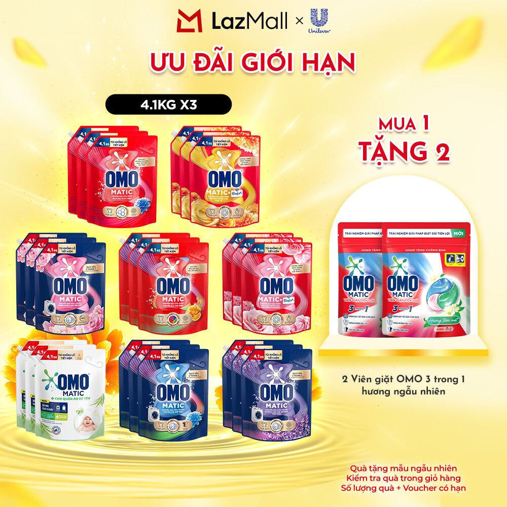 Combo 3 túi Nước giặt OMO Matic túi 4.1kg (bao bì tùy lô nhập hàng)