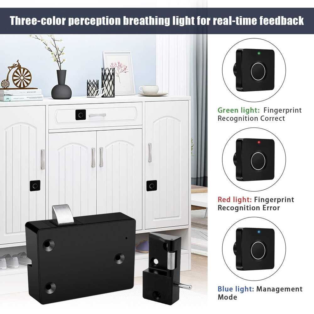 Fingerprint cabinet locks with built-in rechargeable battery