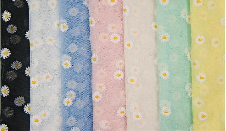 🌼 Vải voan lưới thêu hoa cúc 🌼 {GIÁ 3m}