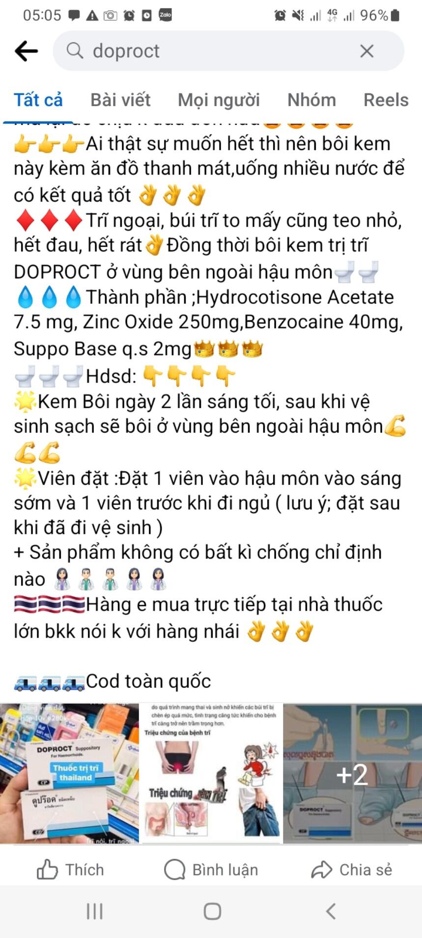 Kem bôi và đặt trĩ doproct thái lan