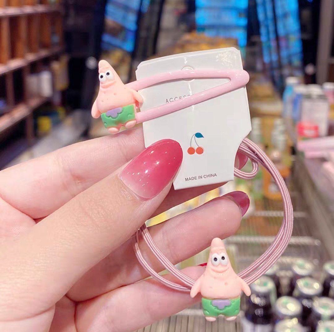 Set 2 kẹp tóc và dây cột tóc nữ đính charm hoạt hình dễ thương