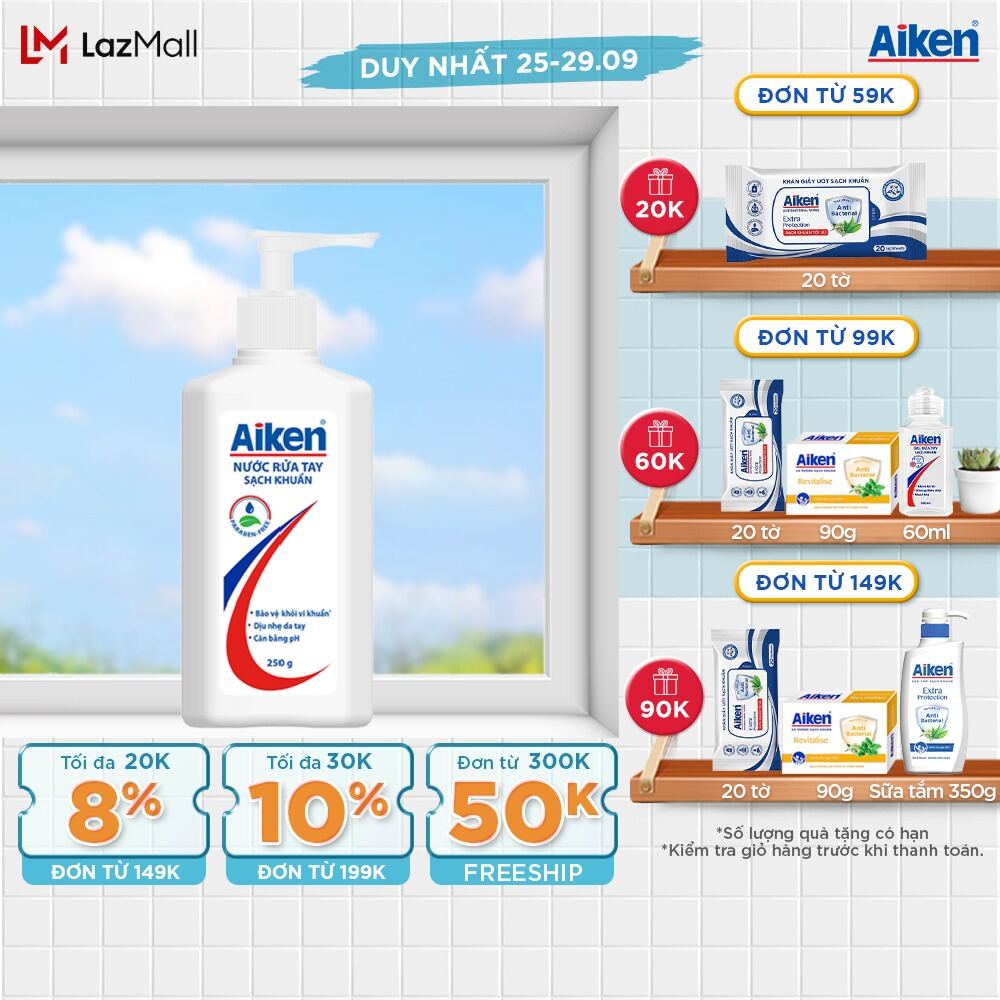 Nước rửa tay xà phòng Sạch khuẩn Aiken 250G chai