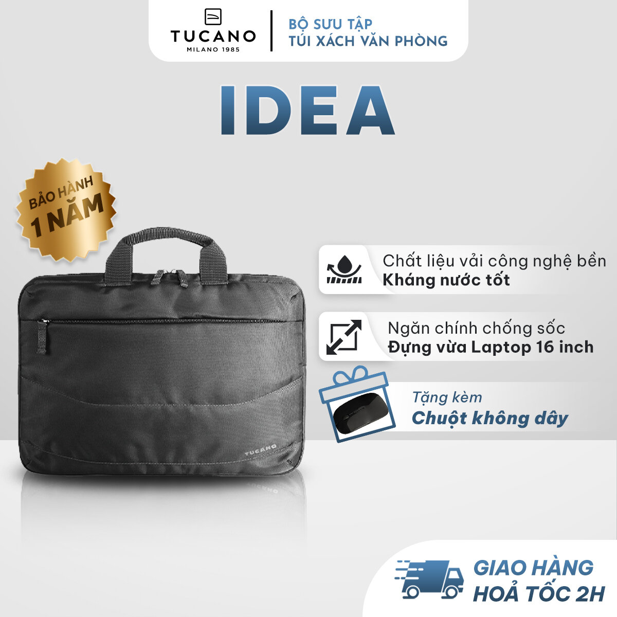 Túi xách nam nữ tái chế tucano idea - vải bền đẹp, thiết kế kháng sốc, kháng nước tốt
